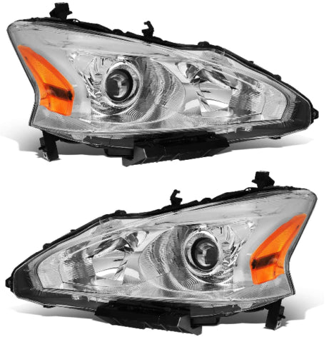 For 2013-2015 Nissan Altima Headlight Head Lamp Chrome Housing RH +LH