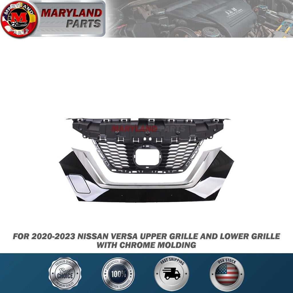 For 2020-2023 Nissan Versa Upper Grille and Lower Grille with Chrome Molding