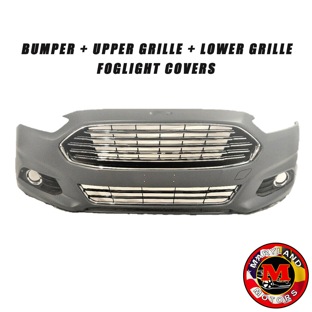 For 2013-2016 Ford Fusion Front Bumper +Upper & Lower Grilles + Fog Light Covers