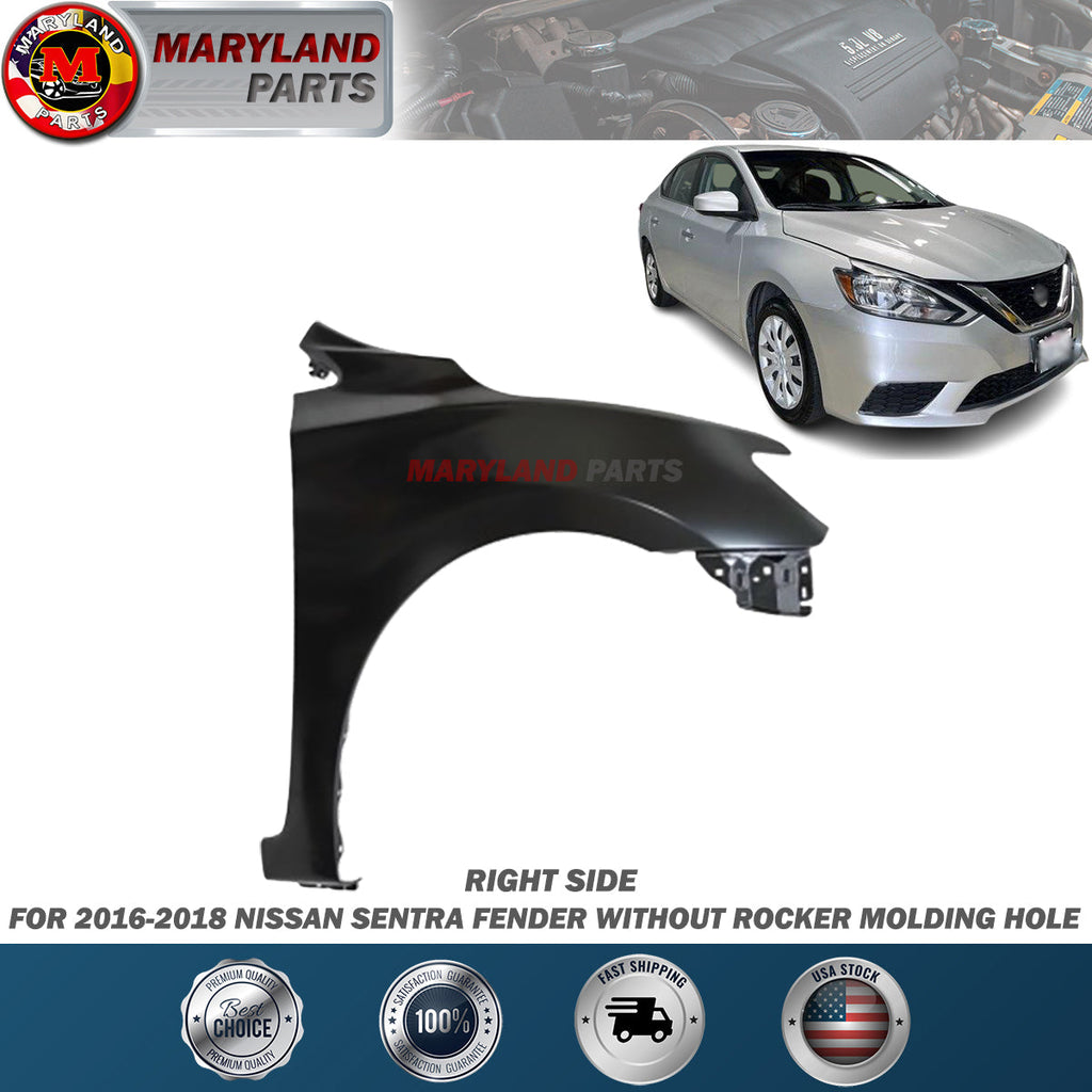 For 2016-2018 Nissan Sentra Right Fender without Rocker Molding Hole Passenger