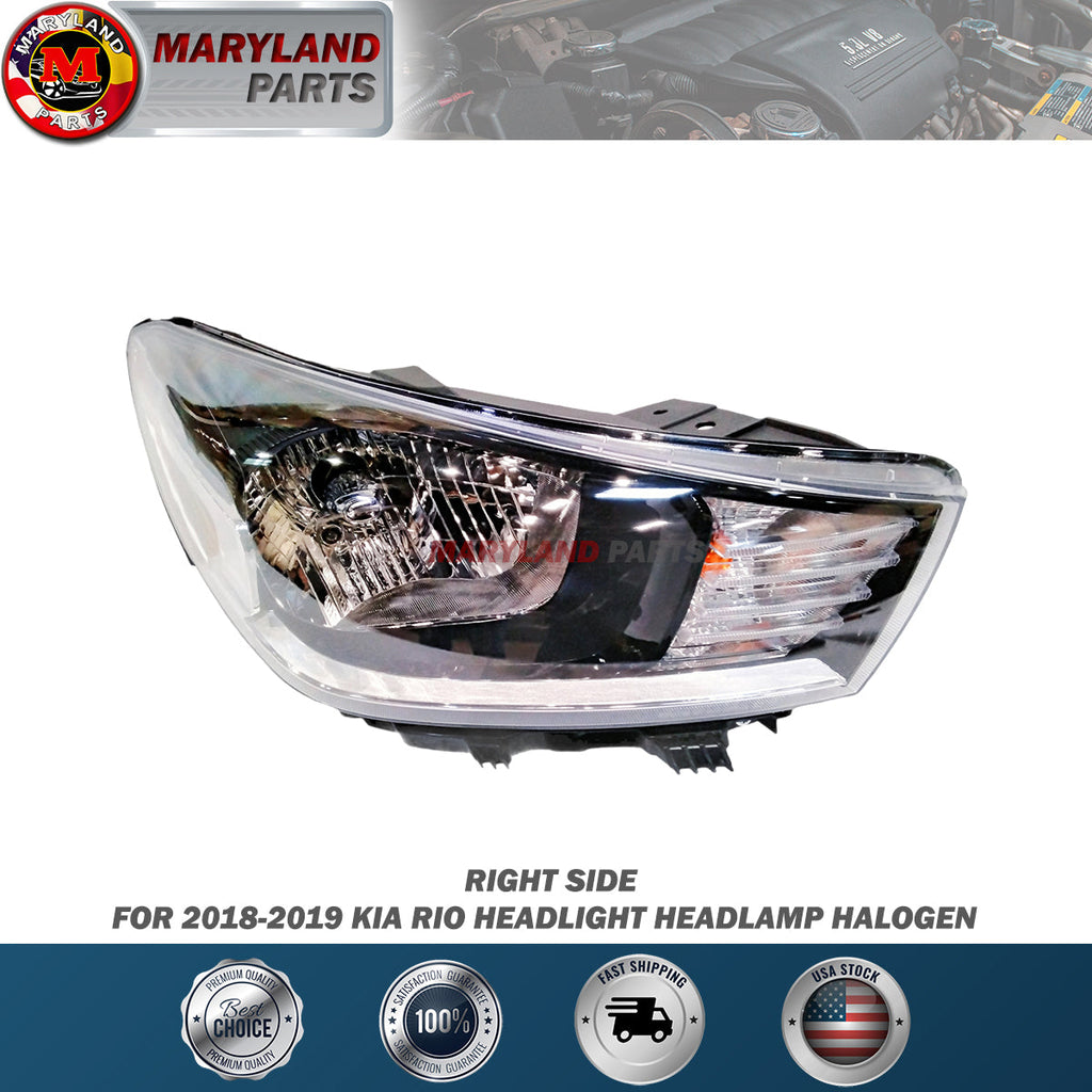 Premium Quality for 2018-2019 Kia Rio Headlight Headlamp Halogen Right Side