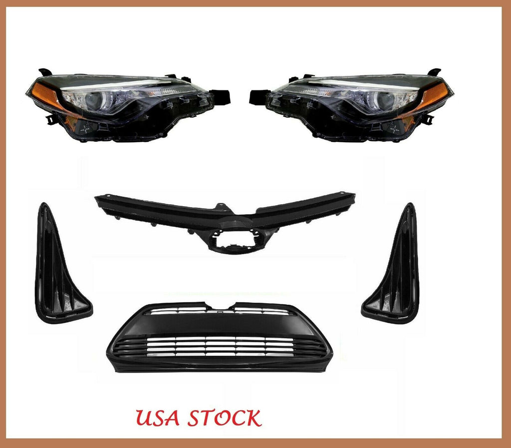 For 2017-2019 Toyota Corolla Upper Lower Grilles Fog Covers With Headlight Set