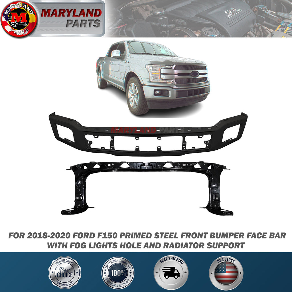 For 2018-2020 Ford F150 Primed Steel Front Bumper Face Bar with Radiator Support